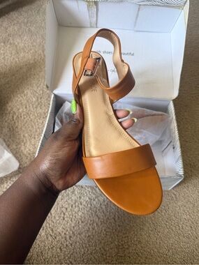 Chase + Chloe Cognac Brown Two-Strap Slingback Sandal
